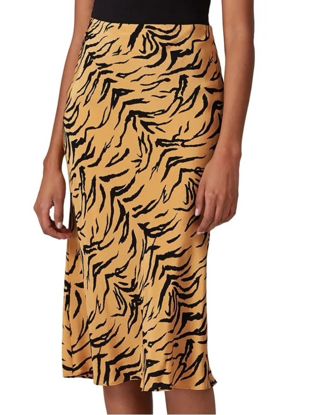 MADEWELL (4) Silk Midi Slip Skirt Tiger Stripe Animal Print Comfortable Pull-On
